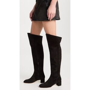 AEYDE Letizia Over the Knee Boots Black Suede Square Toe Block Heel EU 37